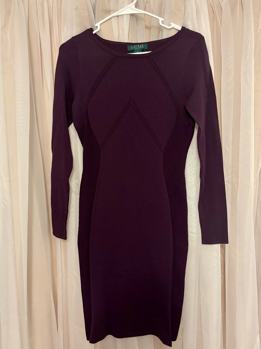 Lauren Ralph Lauren Size XS Deep Plum Long-Sleeve Dark Purple Knit Sweater Dress